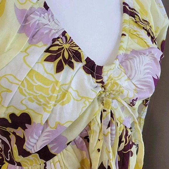 Anthropologie V Neck Babydoll Mini Dress Floral Long Sleeve Boho Beach XXS - Picture 6 of 10